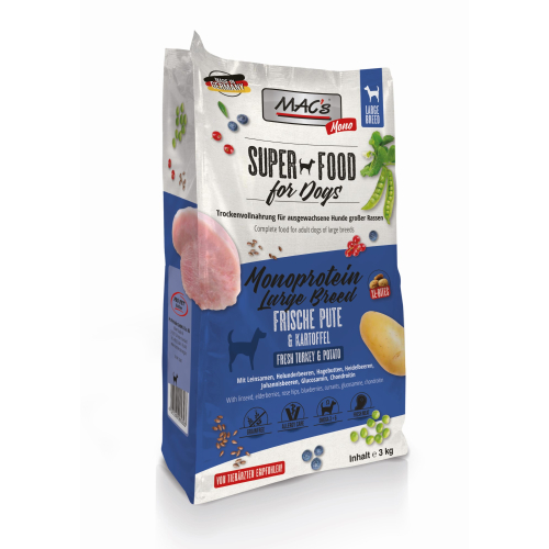 MACs Superfood for Dogs - Monoprotein Large Breed - Frische Pute & Kartoffel (Große Krokette)