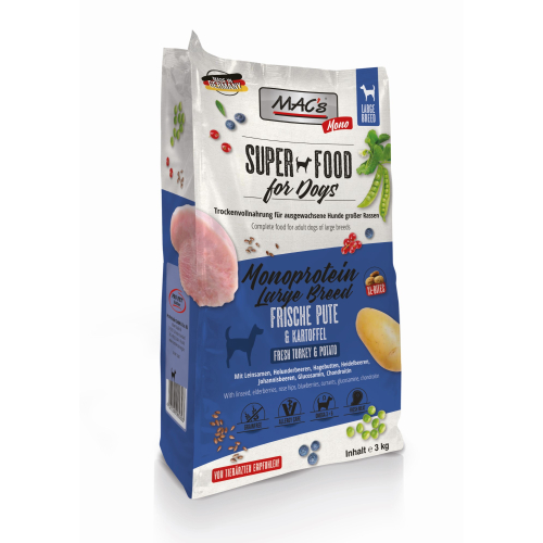 MACs Superfood for Dogs - Monoprotein Large Breed - Frische Pute & Kartoffel (Große Krokette) 3 kg