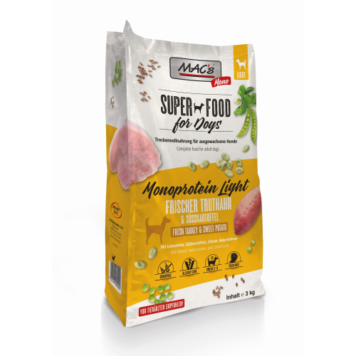 MACs Superfood for Dogs - Monoprotein - Frischer Truthahn & Süßkartoffel - Light/Senior 3 kg